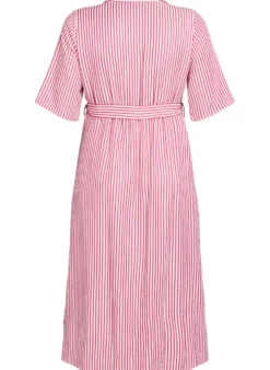 Knöchellanges Hemdblusenkleid mit Bindegürtel und Streifen