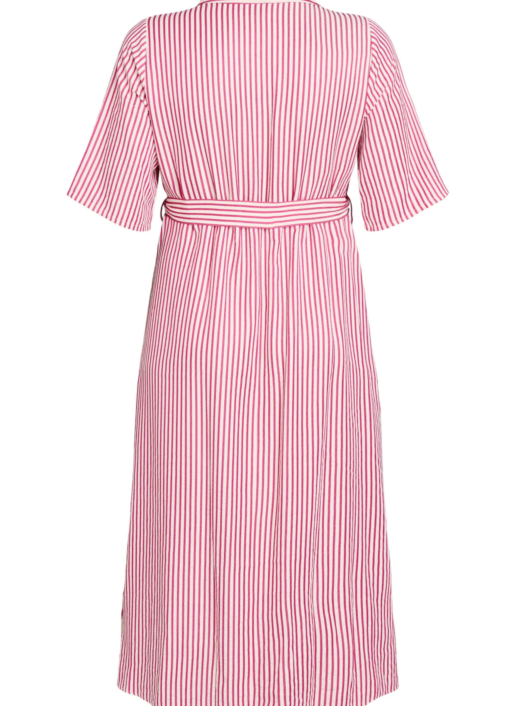 Knöchellanges Hemdblusenkleid mit Bindegürtel und Streifen