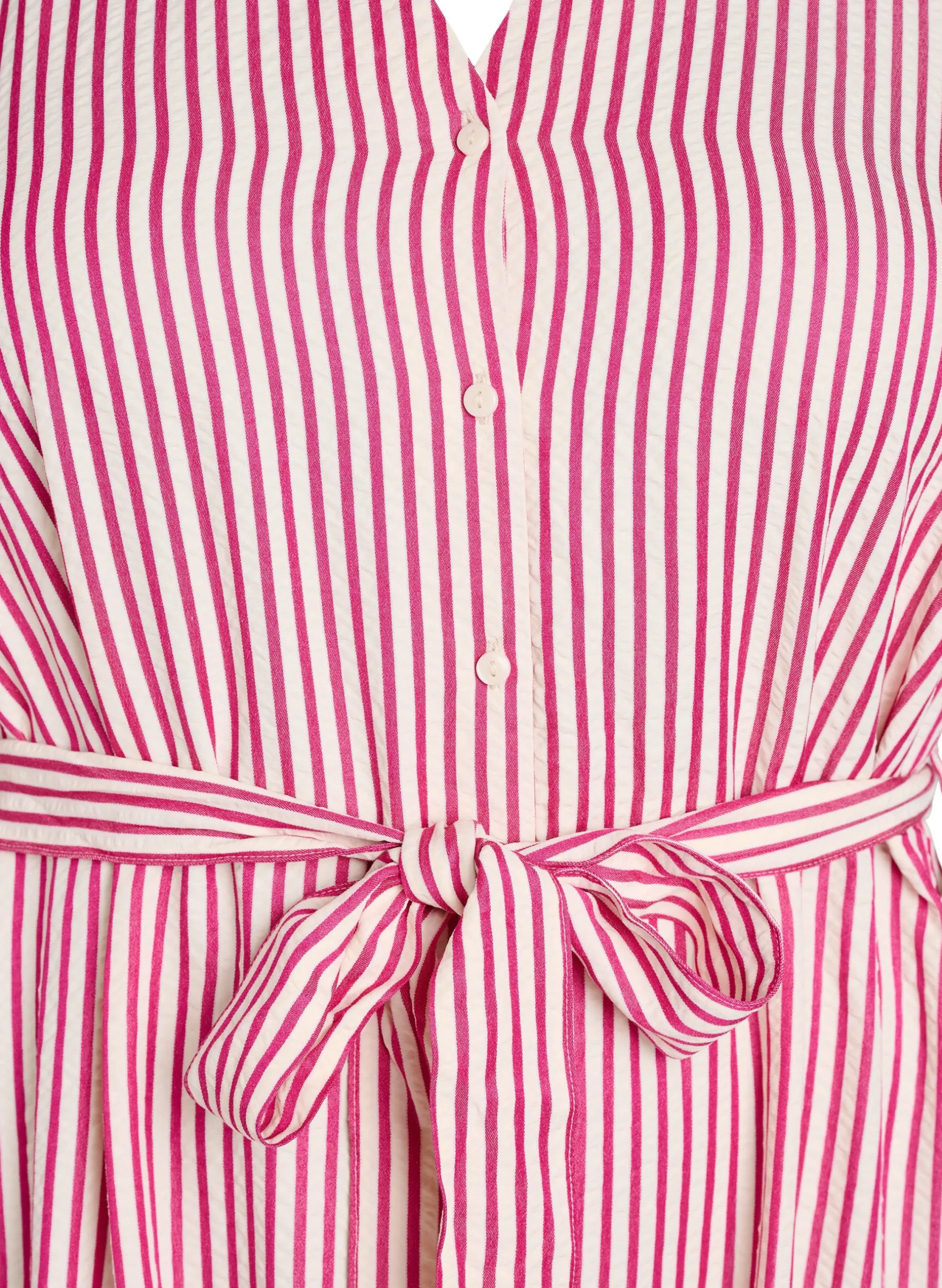 Knöchellanges Hemdblusenkleid mit Bindegürtel und Streifen