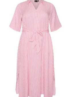 Knöchellanges Hemdblusenkleid mit Bindegürtel und Streifen
