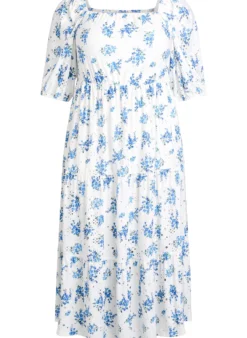Knöchellanges Kleid mit Blumenprint und Lochstickerei