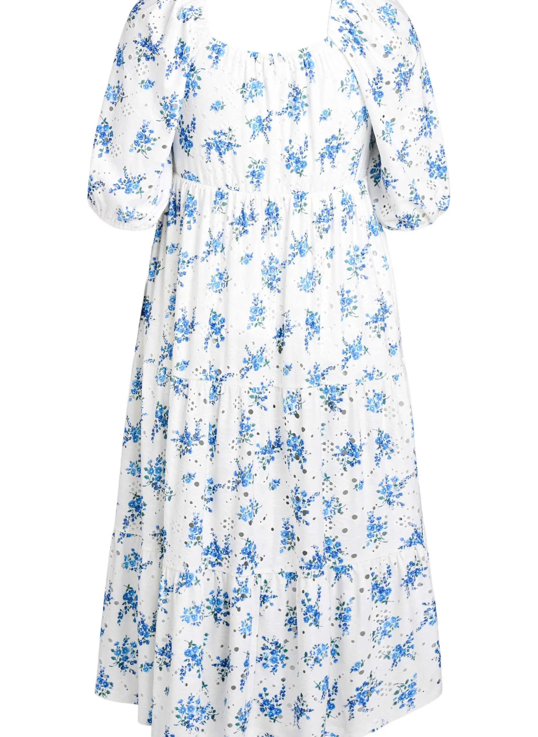 Knöchellanges Kleid mit Blumenprint und Lochstickerei