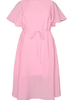 Knöchellanges Kleid mit Flügelärmeln und Bindegürtel