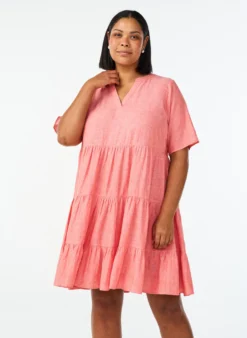 Knielanges A-Linien-Kleid aus Leinen und Viskose