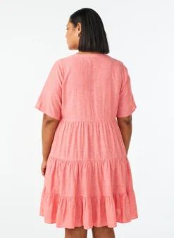 Knielanges A-Linien-Kleid aus Leinen und Viskose