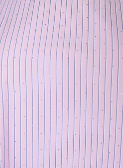 Knielanges gestreiftes Kleid mit Steinen und Puffärmeln
