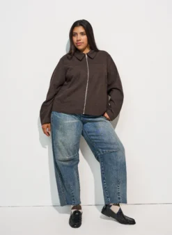 Kurze Jacke mit Hemdkragen und Reißverschluss