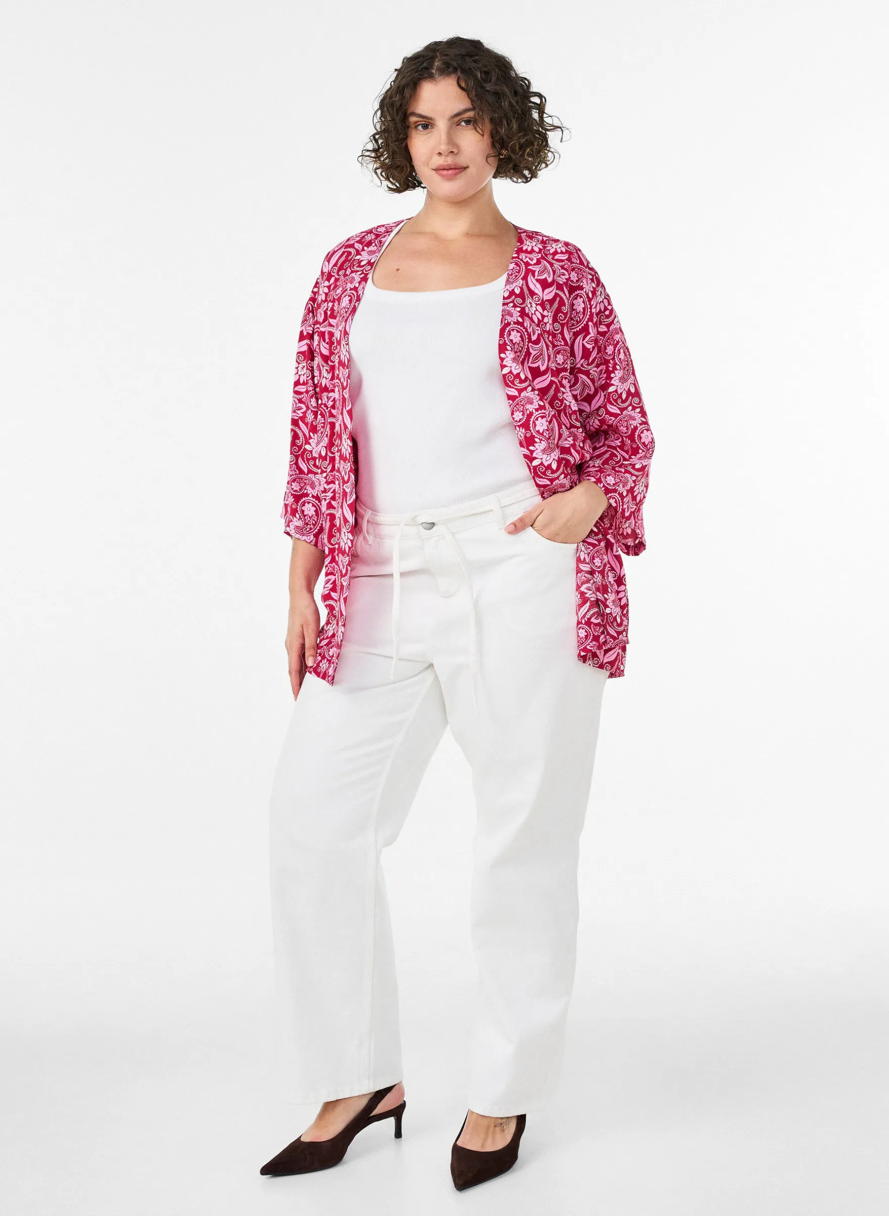 Kurzer Kimono aus Viskose mit 3/4-Ärmeln