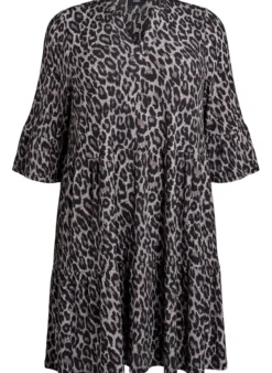 Kurzes A-Linien-Kleid mit Leopardenmuster