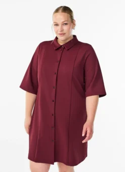 Kurzes Hemdblusenkleid aus Baumwolle mit 3/4-Ärmeln