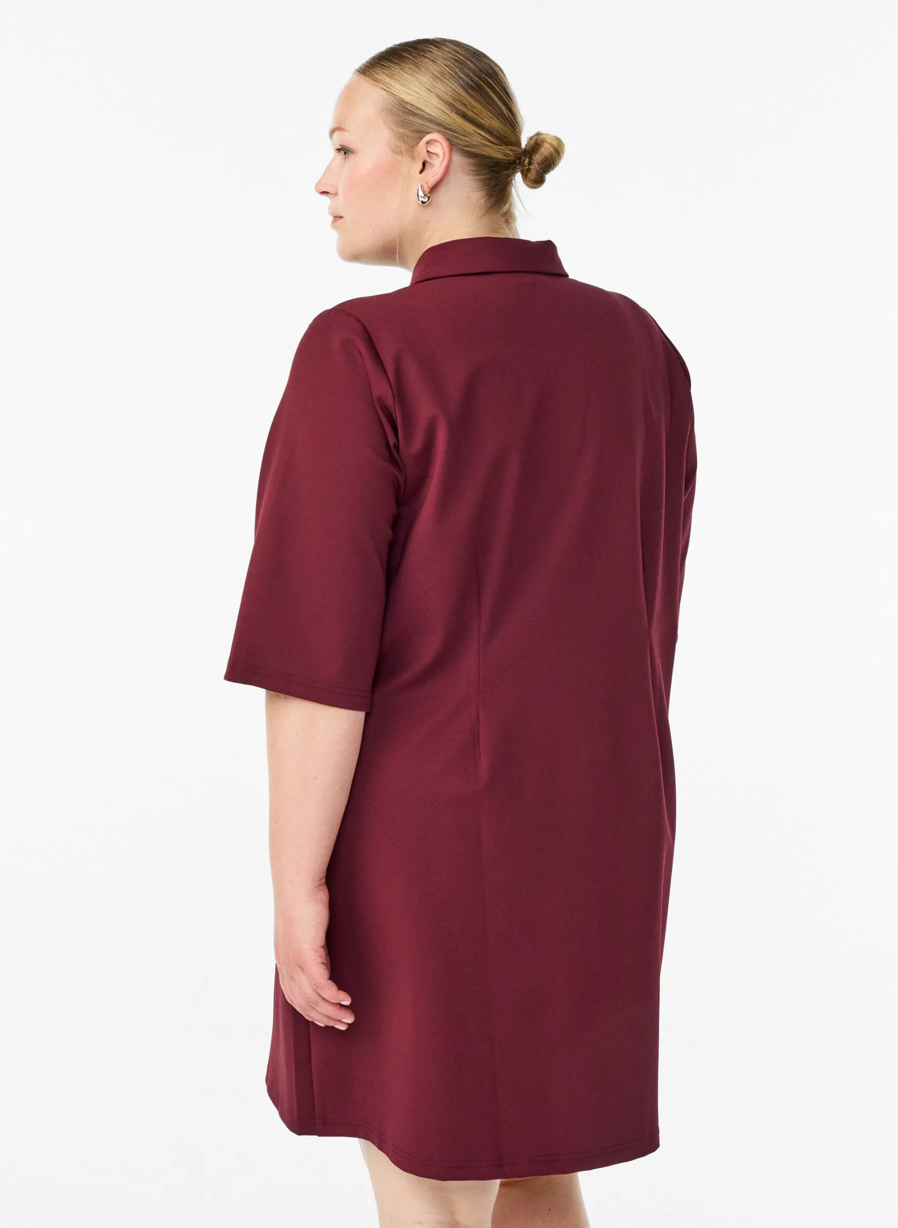Kurzes Hemdblusenkleid aus Baumwolle mit 3/4-Ärmeln