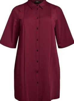Kurzes Hemdblusenkleid aus Baumwolle mit 3/4-Ärmeln