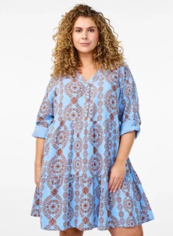 Kurzes Kleid aus gemustertem Baumwoll-Musselin