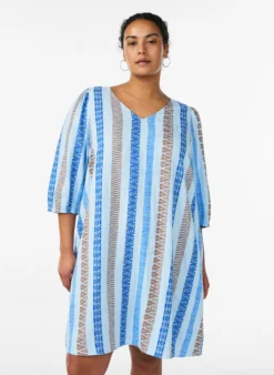 Kurzes Kleid aus Leinen und Viskose mit 3/4-Ärmeln