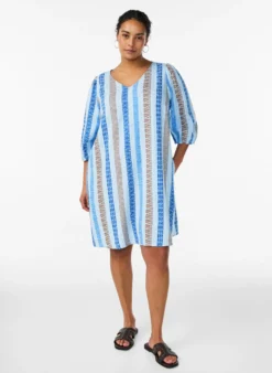 Kurzes Kleid aus Leinen und Viskose mit 3/4-Ärmeln