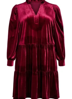 Kurzes Kleid aus Velours mit Rüschenkragen und langen Ärmeln