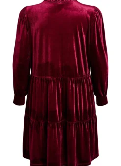 Kurzes Kleid aus Velours mit Rüschenkragen und langen Ärmeln