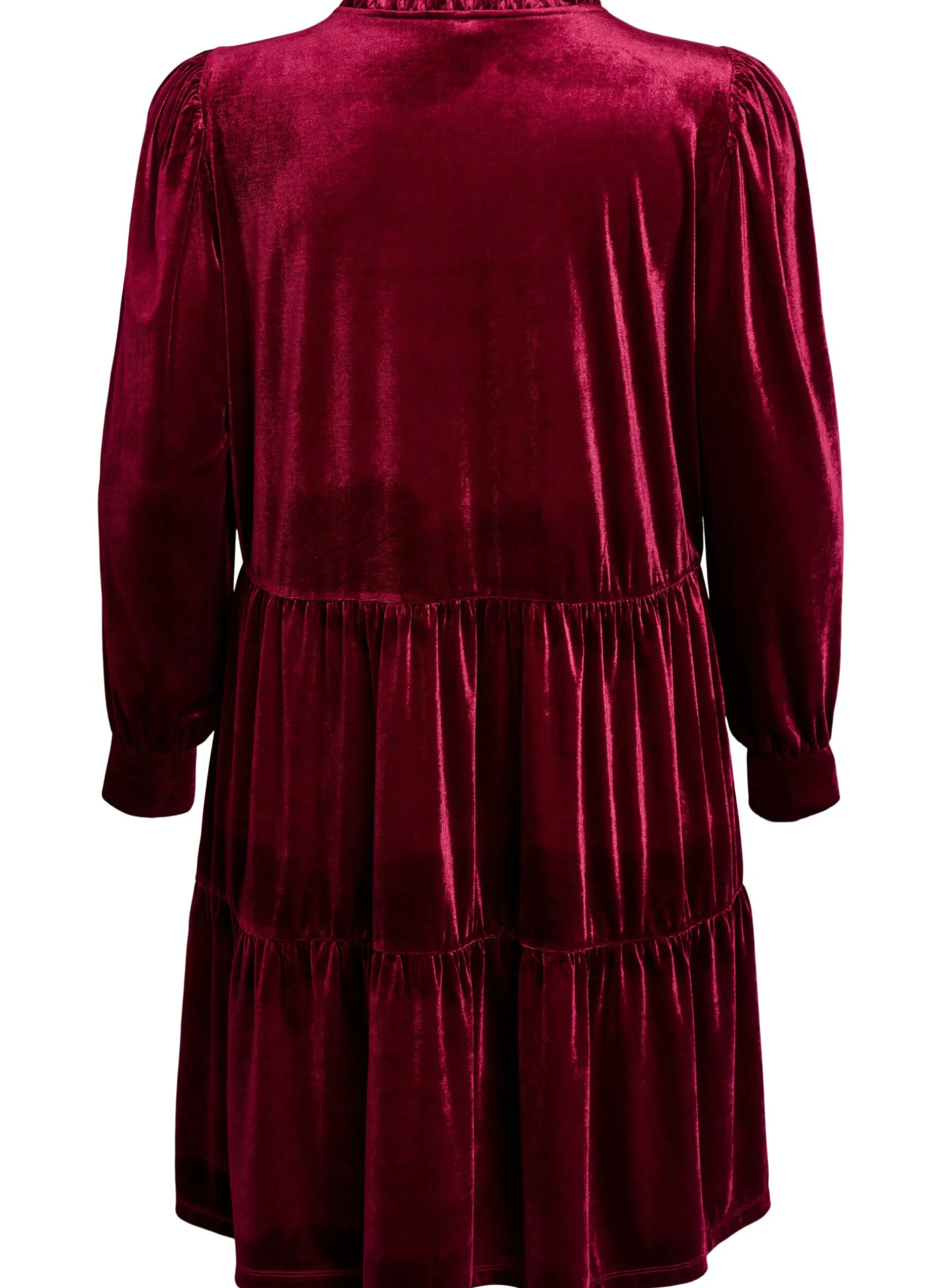 Kurzes Kleid aus Velours mit Rüschenkragen und langen Ärmeln