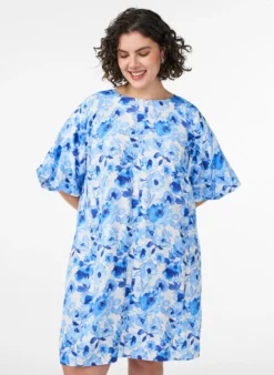 Kurzes Kleid aus Viskose mit Ballonärmeln