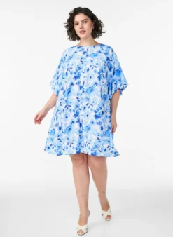 Kurzes Kleid aus Viskose mit Ballonärmeln