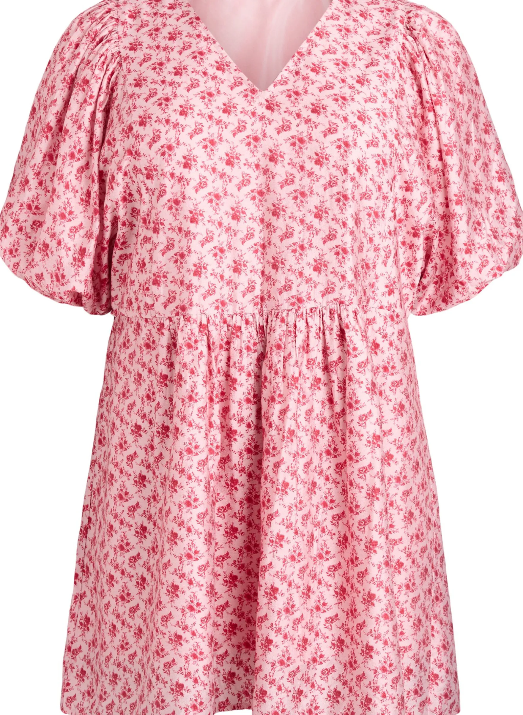 Kurzes Kleid aus Viskose mit Empire-Schnitt und Ballonärmeln
