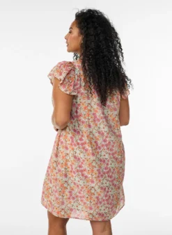 Kurzes Kleid aus Viskose mit Smock und Blumenprint