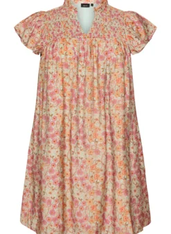 Kurzes Kleid aus Viskose mit Smock und Blumenprint