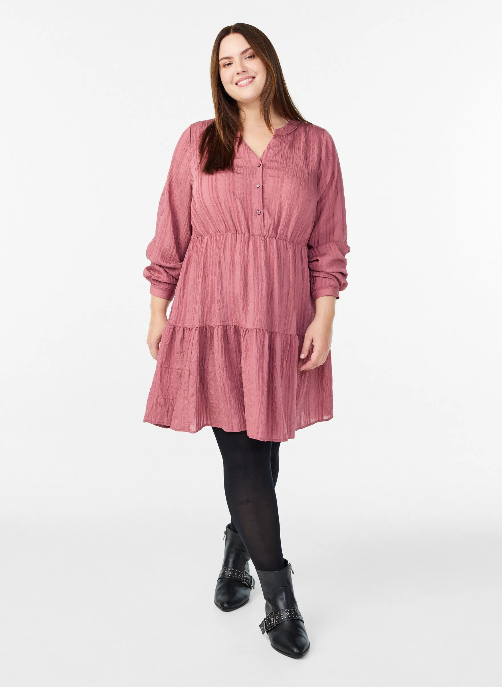 Kurzes Kleid mit gewebtem Ripp und Gummizug in der Taille