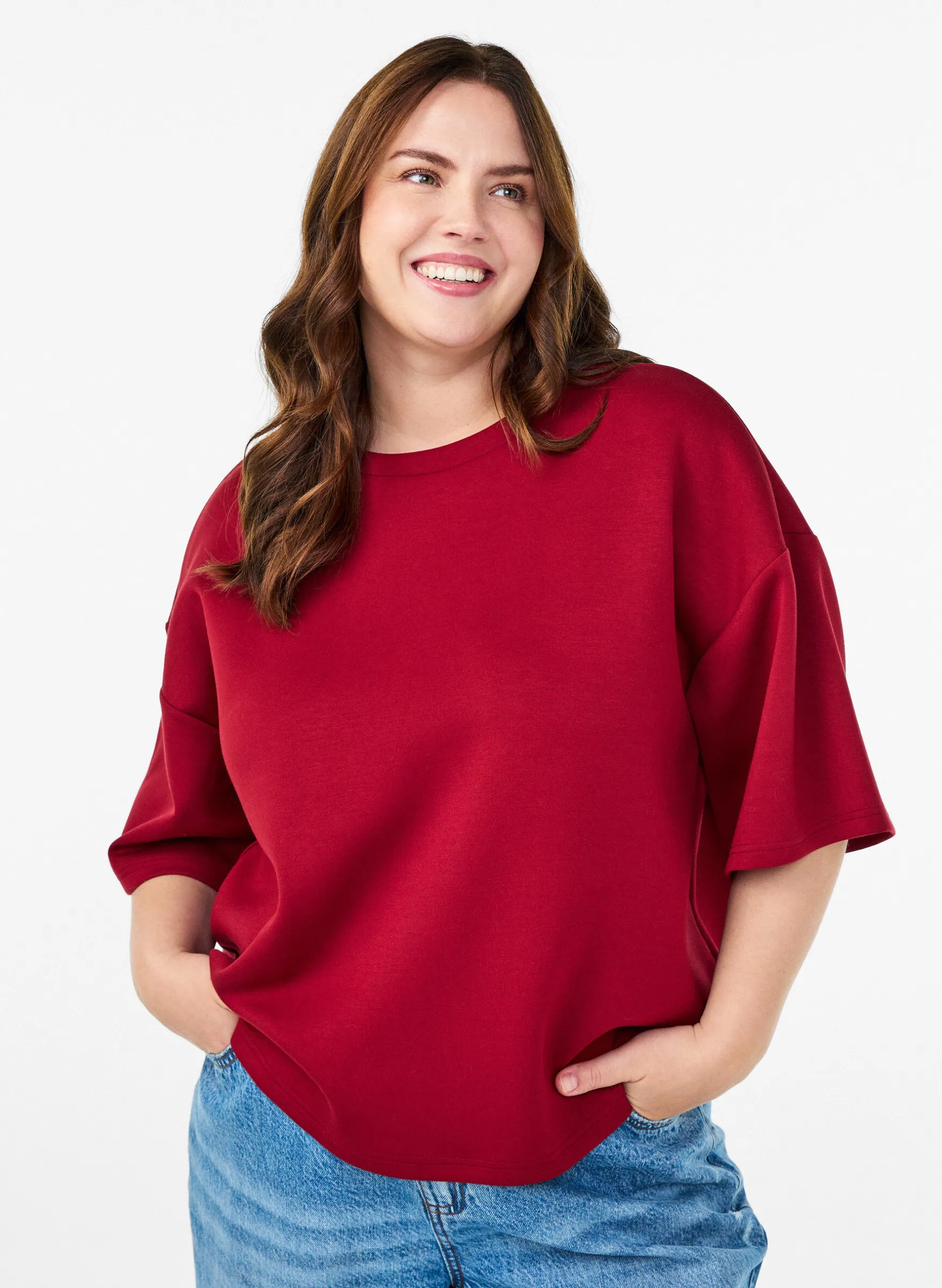 Kurzes Loose-Fit T-Shirt aus Modal-Mix
