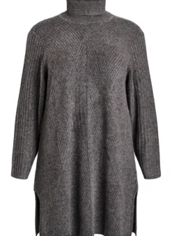 Kurzes Strickkleid mit Rollkragen und Rippstruktur