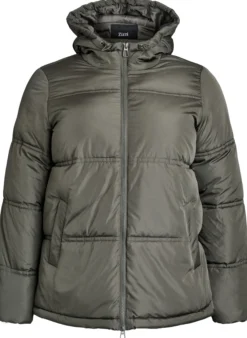 Kurze Steppjacke mit Kapuze und Zwei-Wege-Reißverschluss
