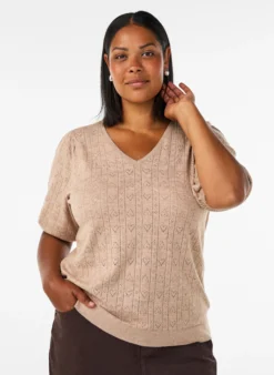 Kurzärmelige Bluse aus Strick mit Pointelle-Muster