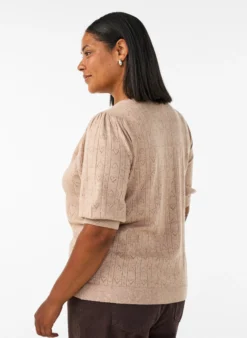 Kurzärmelige Bluse aus Strick mit Pointelle-Muster