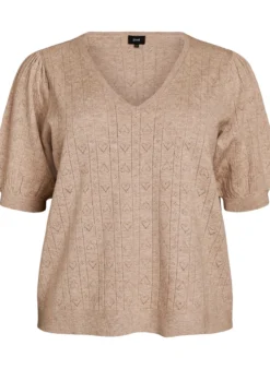 Kurzärmelige Bluse aus Strick mit Pointelle-Muster