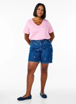 Kurzärmliges Basic-T-Shirt mit V-Ausschnitt