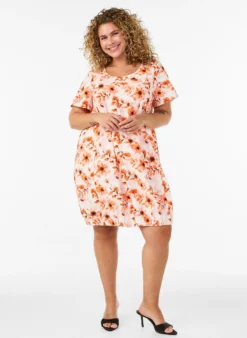 Kurzärmliges Baumwollkleid mit Aufdruck