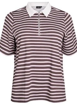 Kurzärmliges Poloshirt mit Streifen und Reißverschluss
