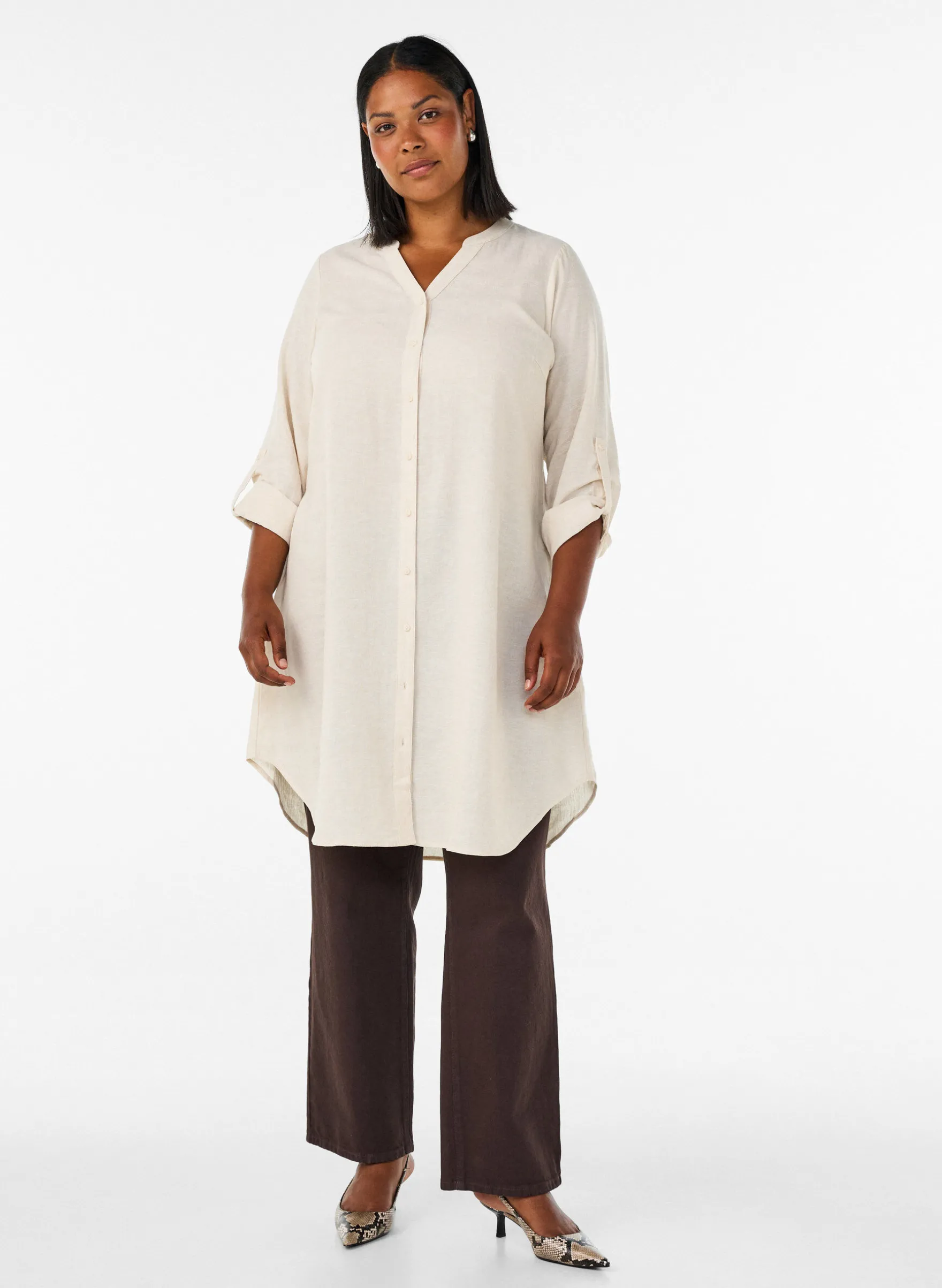 Lange Bluse aus Leinen und Viskose