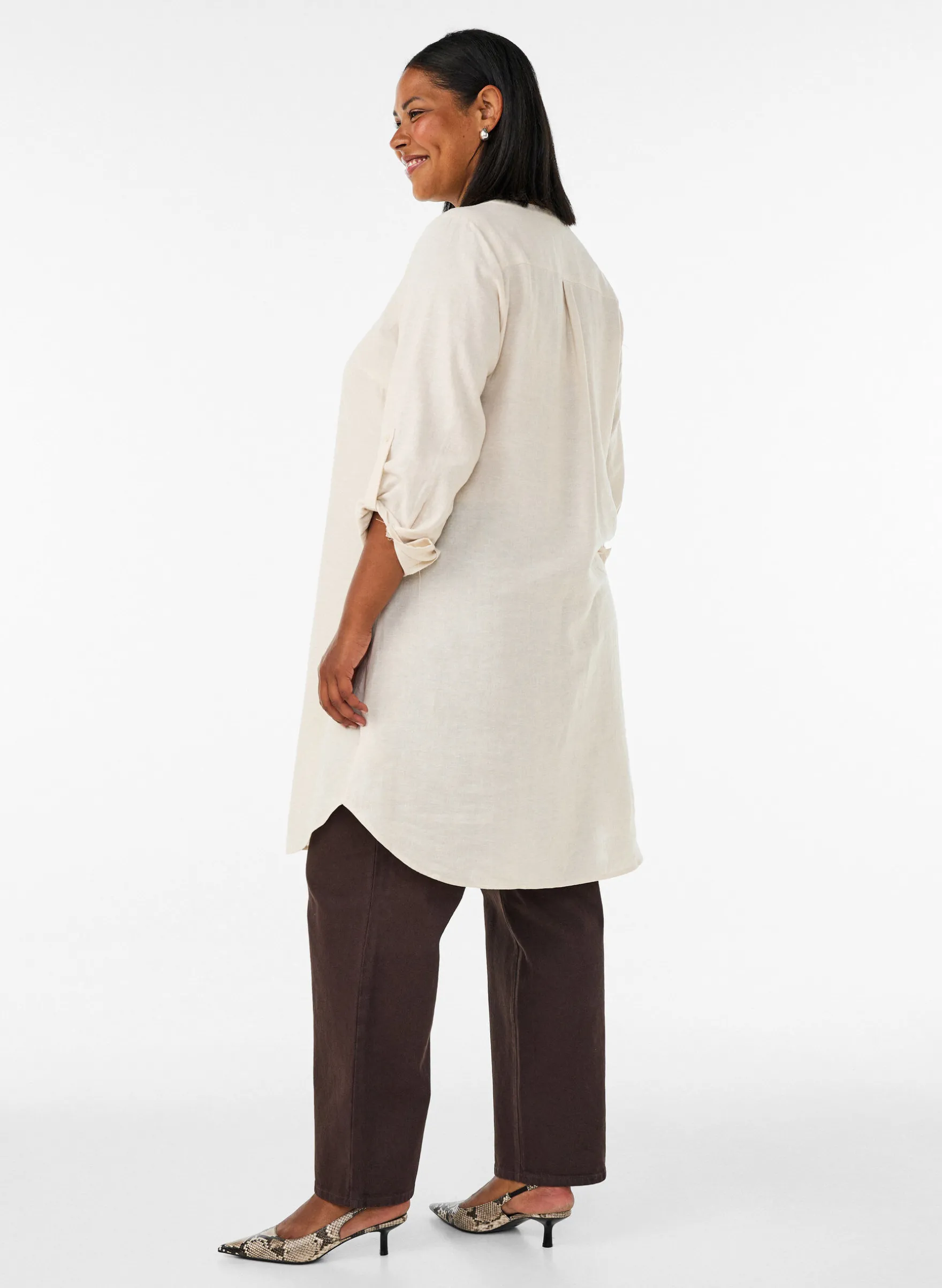 Lange Bluse aus Leinen und Viskose