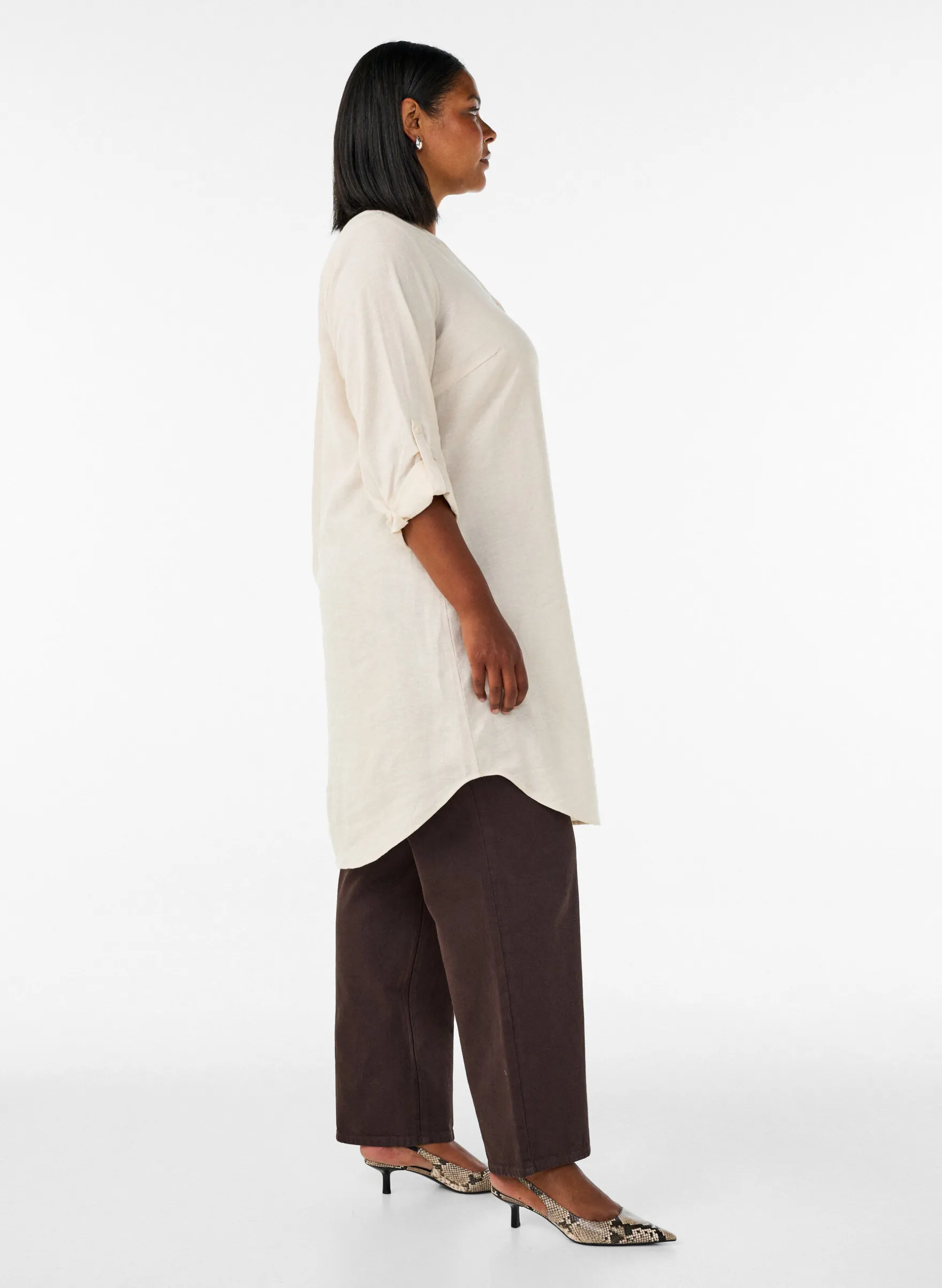 Lange Bluse aus Leinen und Viskose