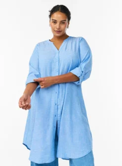 Lange Bluse aus Leinen und Viskose