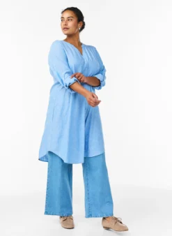 Lange Bluse aus Leinen und Viskose