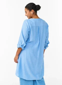 Lange Bluse aus Leinen und Viskose