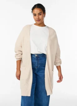 Lange, gerippte Baumwoll-Strickjacke