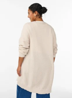 Lange, gerippte Baumwoll-Strickjacke