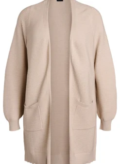 Lange, gerippte Baumwoll-Strickjacke