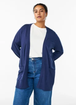 Lange offene Strickjacke mit Taschen