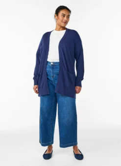 Lange offene Strickjacke mit Taschen