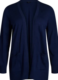 Lange offene Strickjacke mit Taschen