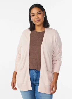 Lange offene Strickjacke mit Taschen
